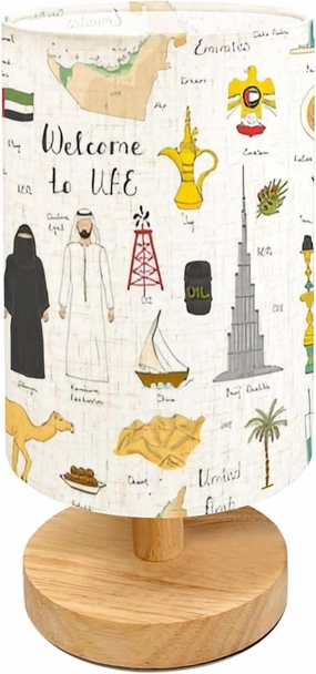 Table Lamp for Bedroom Drawn Doodle UAE Sketchy Emirati Food Icons Dhabi Building Building Modern Lamp Beside Lamp Home Decor Night Light for Kids Nursery Room Office Dorm Living Room Decor