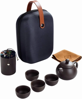 Tea Set Ceramic Travel Tea Set Kungfu Handmade Tea Cups Porcelain Clay Purple Box with Travel Bag,
