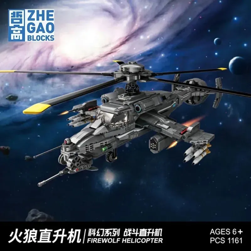 Technic MOC Science Fiction Firewolf Attack Helicopter Bricks Toy