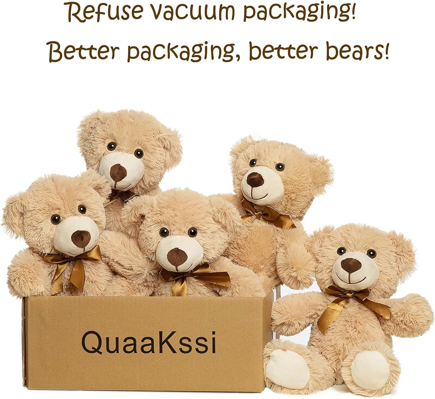 Teddy Bears Bulk 5 Packs 13.5 Inches Small Stuffed Bears Pack for Christmas Valentines Baby Shower Party Decorations Centerpieces Favors Light Brown
