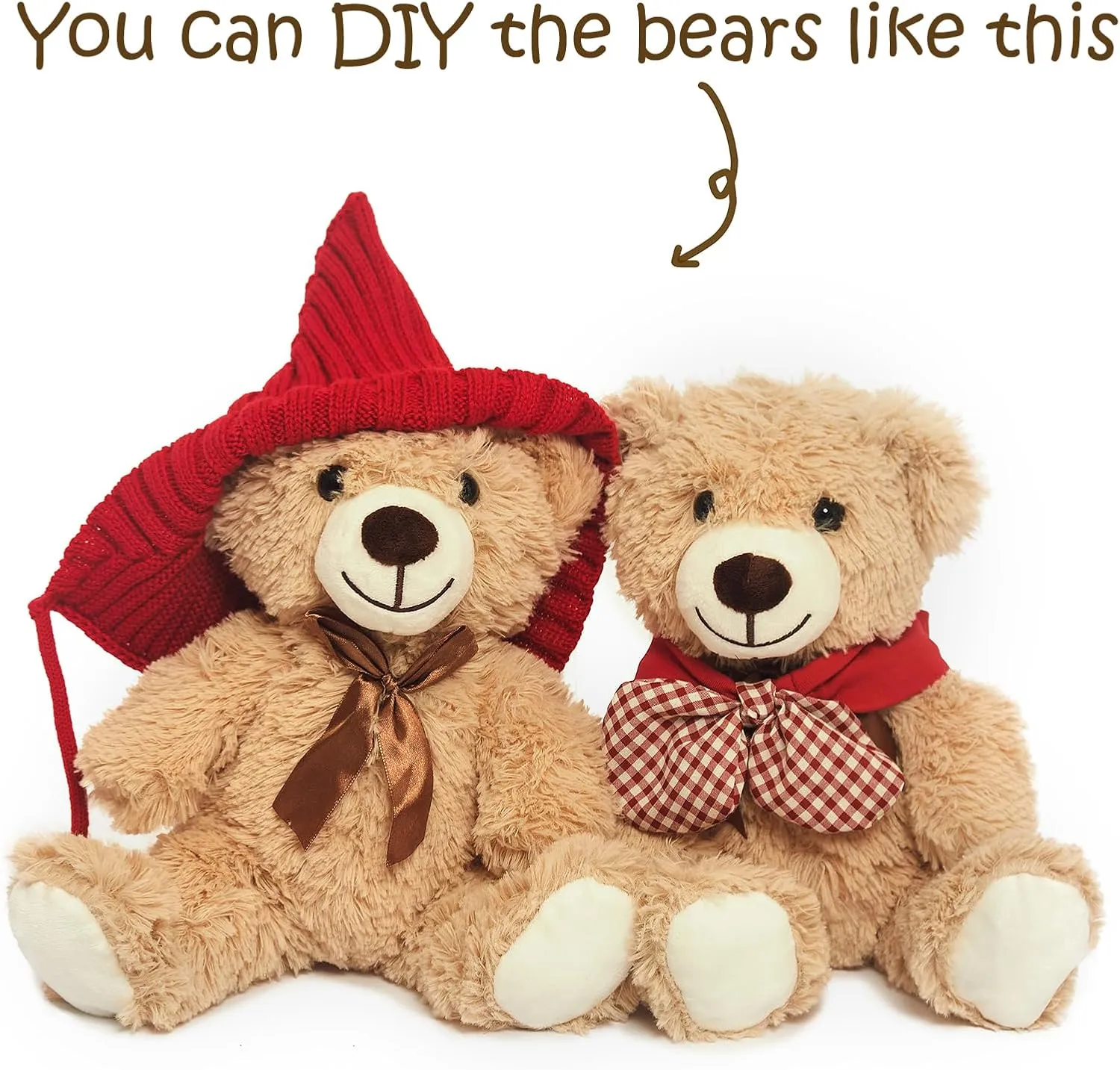 Teddy Bears Bulk 5 Packs 13.5 Inches Small Stuffed Bears Pack for Christmas Valentines Baby Shower Party Decorations Centerpieces Favors Light Brown