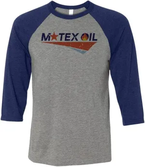 TeesAndTankYou Motex Oil Logo Three-Quarter Raglan Sleeve Baseball Shirt Unisex