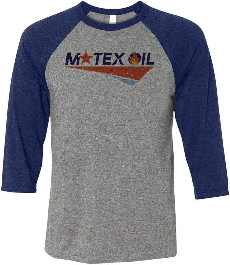 TeesAndTankYou Motex Oil Logo Three-Quarter Raglan Sleeve Baseball Shirt Unisex