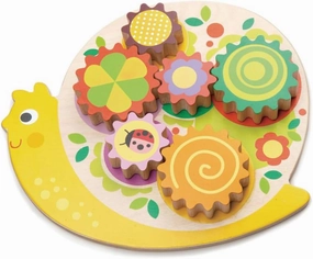 Tender Leaf Toys - Snail Whirls - 6 Removable Flowers Gears, Playset for Toddlers and Kids - Wooden Stacking, Multi-Color Flower Garden Beds