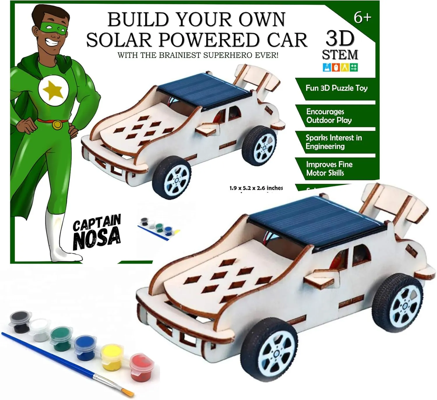 Teni & Tayo - Build a Solar Powered Car | STEM Kit for Kids | Build and Paint Wooden Car | Ages 4-8, 8-12 | Educational DIY Wooden 3D Puzzle for Boys & Girls