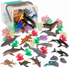 Terra by Battat – 60 Pcs Marine World – Realistic Ocean Animals Toys – Plastic Sea Animal Figurines & Accessories – Shark, Whale, Dolphin & More for Kids and Toddlers 3 