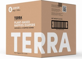 Terra Size 6 Diapers: 85% Plant-Based Diapers, Ultra-Soft & Chemical-Free for Sensitive Skin, Superior Absorbency for Day or Nighttime Diapers, Designed for Toddlers 35  Pounds, 112 Count