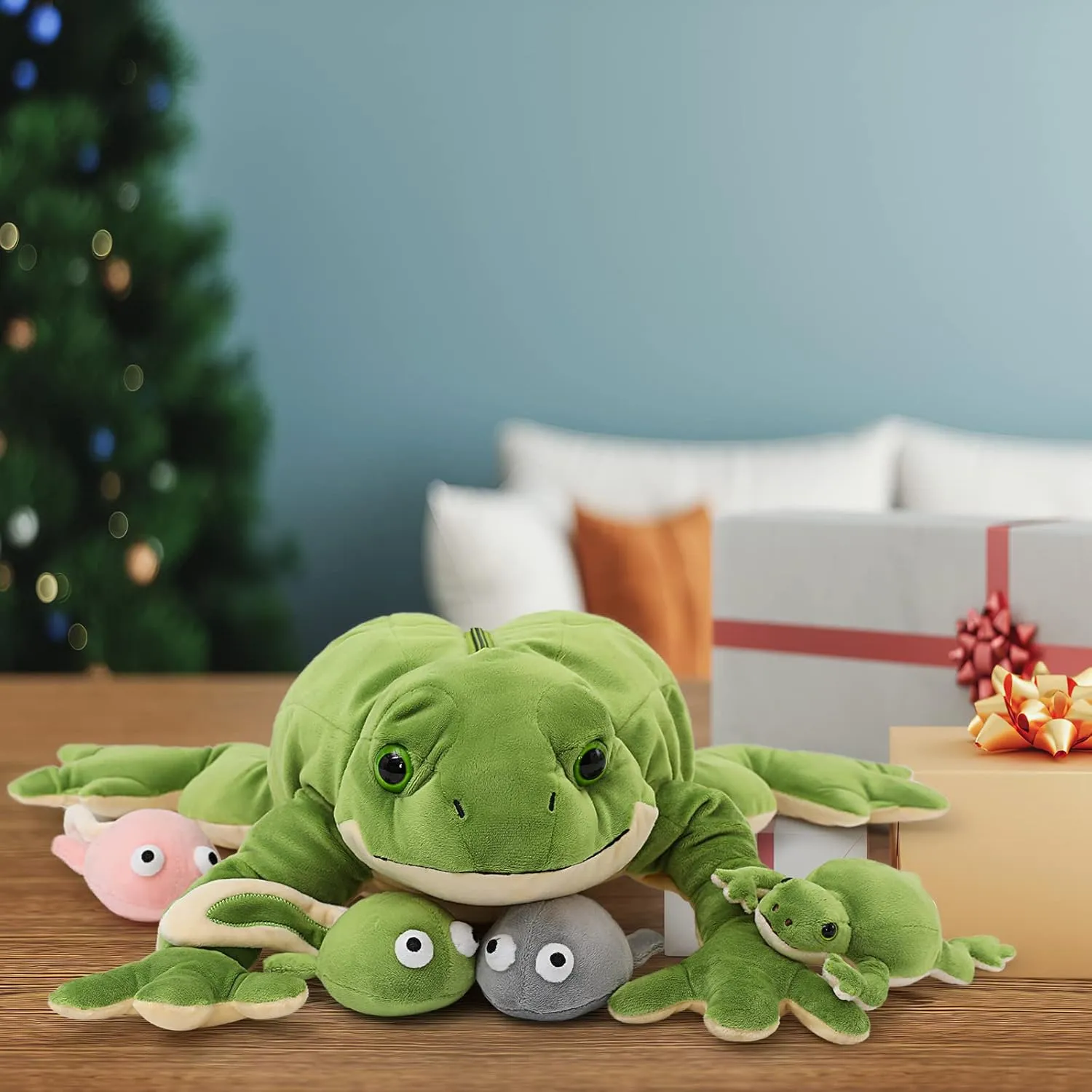Tezituor Giant Mommy Frog Stuffed Animal with 4 Babies,20.5” Realistic Frog Plush Toy Soft Pillow Adorable Frog Plushies Gifts for Boys Girls