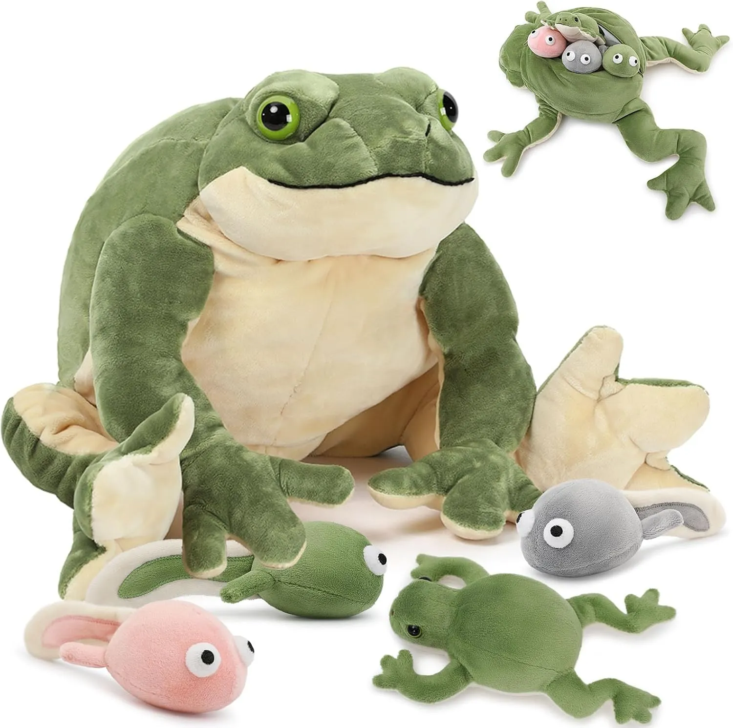 Tezituor Giant Mommy Frog Stuffed Animal with 4 Babies,20.5” Realistic Frog Plush Toy Soft Pillow Adorable Frog Plushies Gifts for Boys Girls