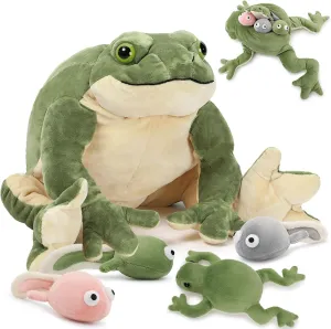 Tezituor Giant Mommy Frog Stuffed Animal with 4 Babies,20.5” Realistic Frog Plush Toy Soft Pillow Adorable Frog Plushies Gifts for Boys Girls
