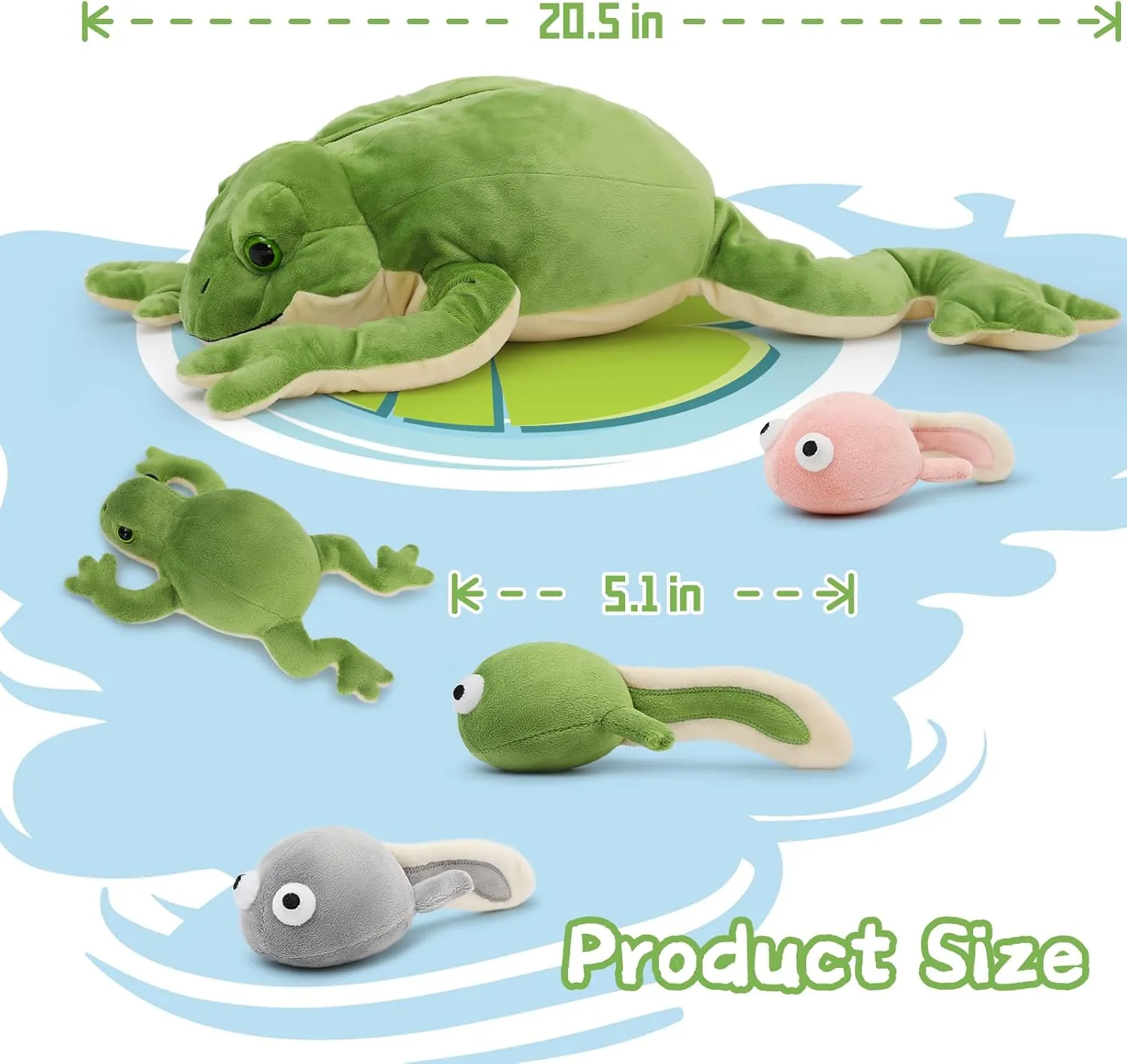 Tezituor Giant Mommy Frog Stuffed Animal with 4 Babies,20.5” Realistic Frog Plush Toy Soft Pillow Adorable Frog Plushies Gifts for Boys Girls