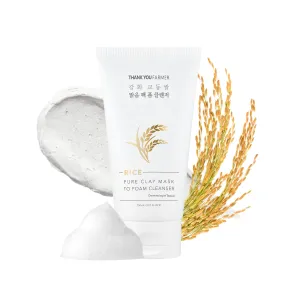 THANKYOU FARMER Rice Pure 2-IN-1 Korean Clay Mask to Foam Cleanser 5.27 fl.oz, Removes Excess Oil, Removing Dead Skin Cells, Soft Skin, Pore Purifying, Dermatologist Tested Korean Face Wash