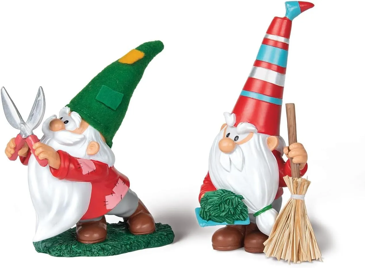 The Ashton-Drake Galleries Sprig and Spruce Christmas Tree Gnome Figure Set, 4 Inches, Hand-Painted Resin, 2-Piece