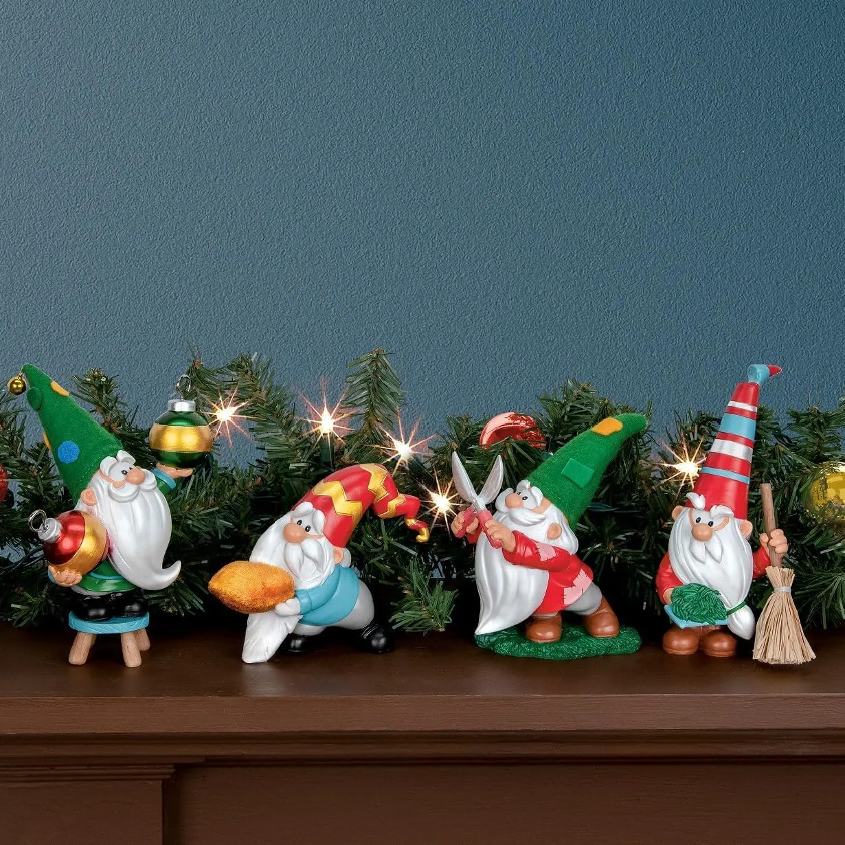 The Ashton-Drake Galleries Sprig and Spruce Christmas Tree Gnome Figure Set, 4 Inches, Hand-Painted Resin, 2-Piece