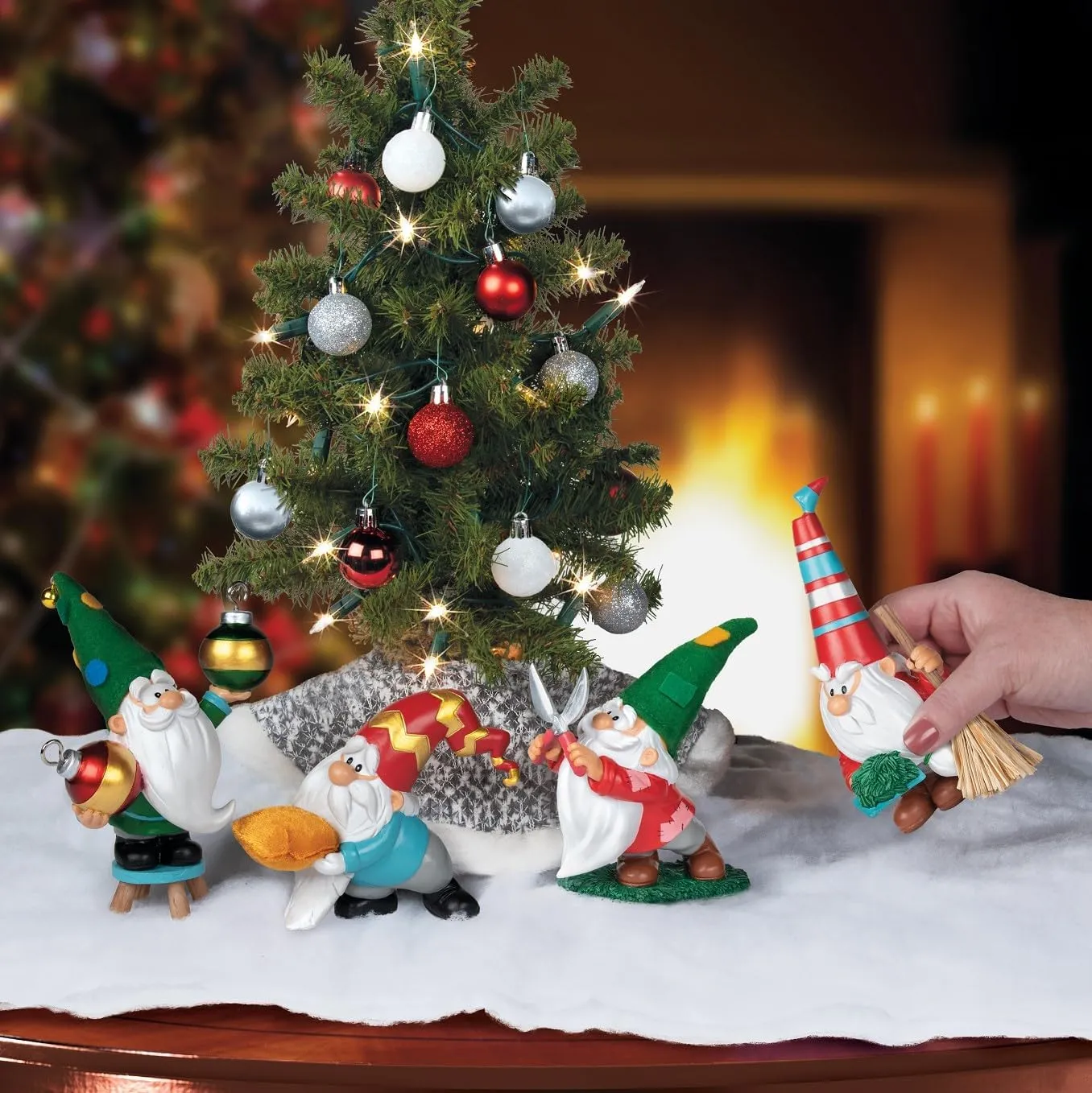 The Ashton-Drake Galleries Sprig and Spruce Christmas Tree Gnome Figure Set, 4 Inches, Hand-Painted Resin, 2-Piece