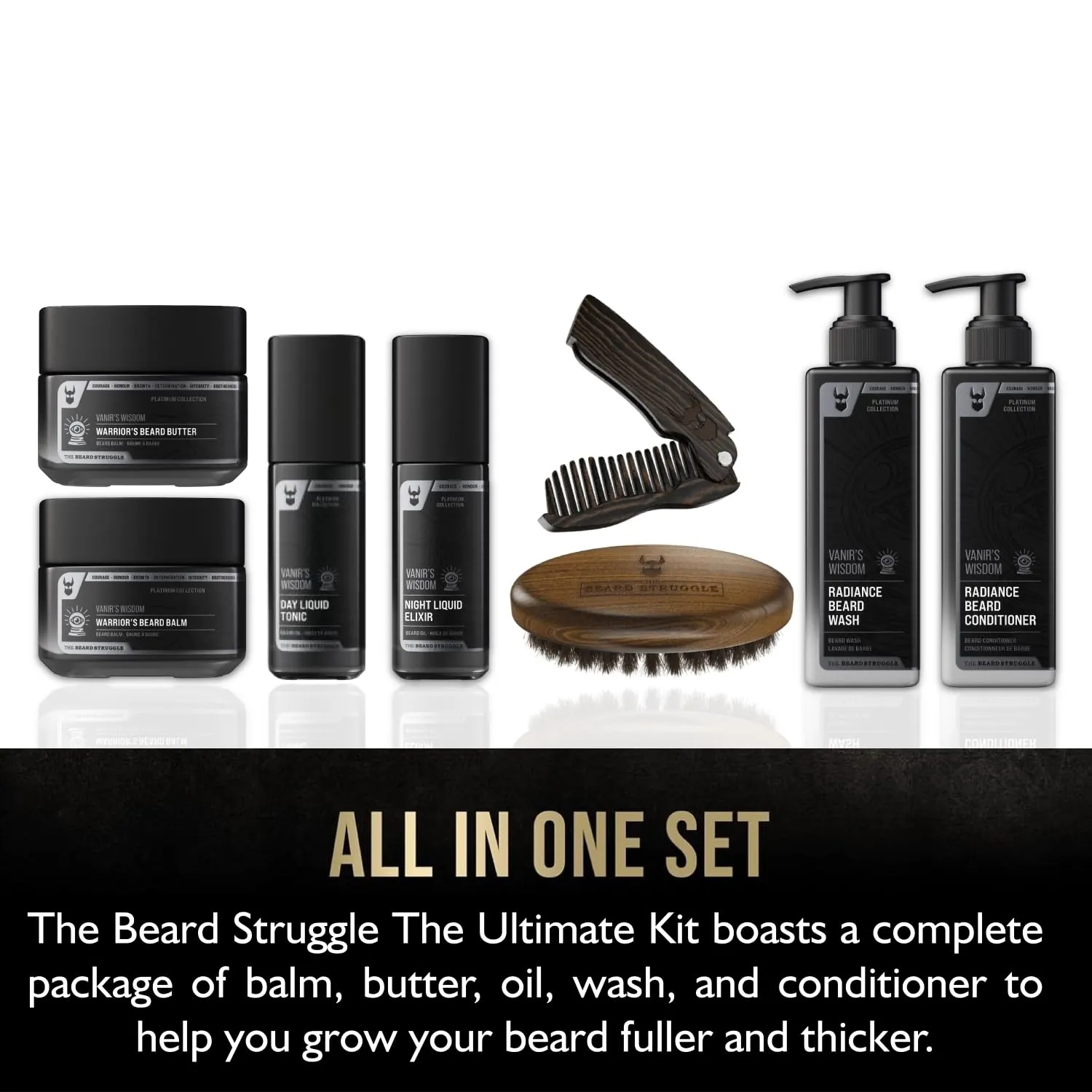 The Beard Struggle Ultimate Beard Growth Kit for Men Balm, Butter, Brush, Comb, Oil, Wash, & Conditioner for Moisturizing Beard - Surtr's Fury, Black Collection
