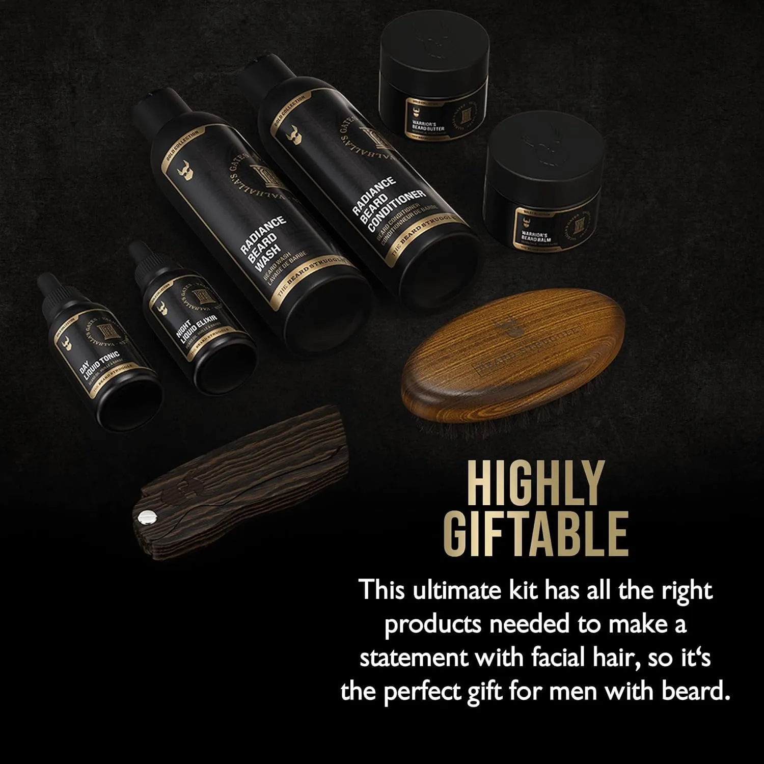 The Beard Struggle Ultimate Beard Growth Kit for Men Balm, Butter, Brush, Comb, Oil, Wash, & Conditioner for Moisturizing Beard - Surtr's Fury, Black Collection