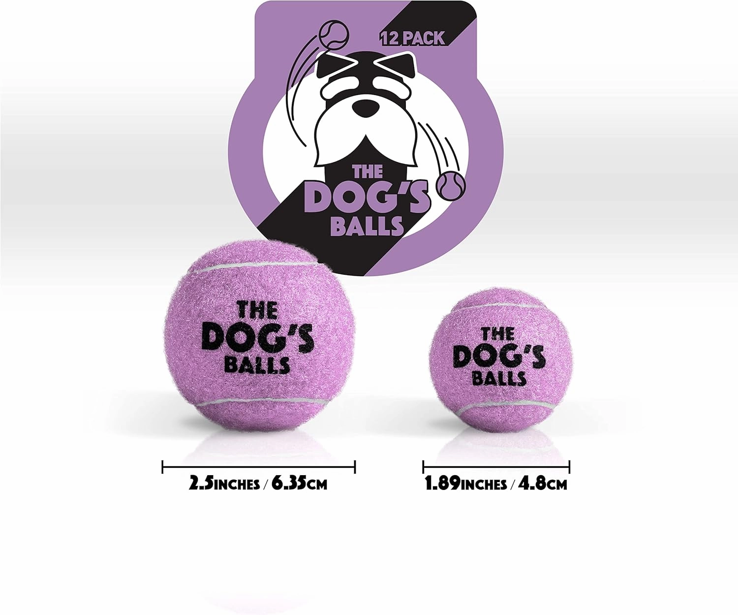 The Dog's Balls 12-Pack Lilac Dog Tennis Balls, 2.5 Inch Diameter Dog Toy, Non-Toxic, Safe for Dogs & Puppies, Medium Size, Unisex, Outdoor Use, Sport, Animal Theme, Portable, Lightweight
