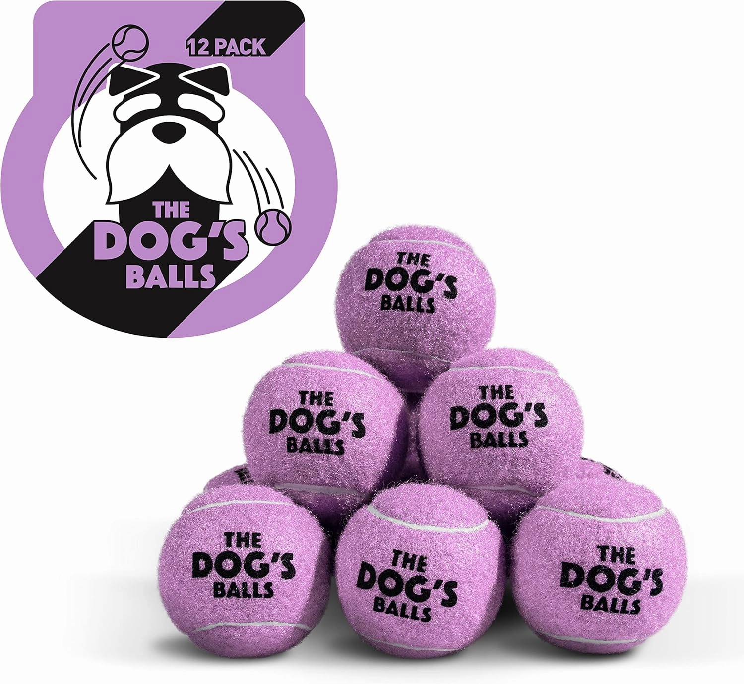 The Dog's Balls 12-Pack Lilac Dog Tennis Balls, 2.5 Inch Diameter Dog Toy, Non-Toxic, Safe for Dogs & Puppies, Medium Size, Unisex, Outdoor Use, Sport, Animal Theme, Portable, Lightweight