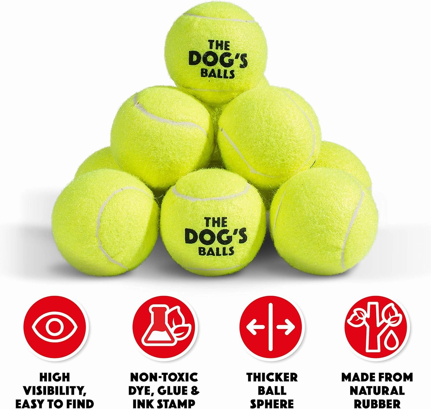 The Dog's Balls, Dog Tennis Balls, 12-Pack Yellow, 2.5 Inches Diameter Dog Toy, Strong Dog & Puppy Ball for Training, Play, Exercise & Fetch