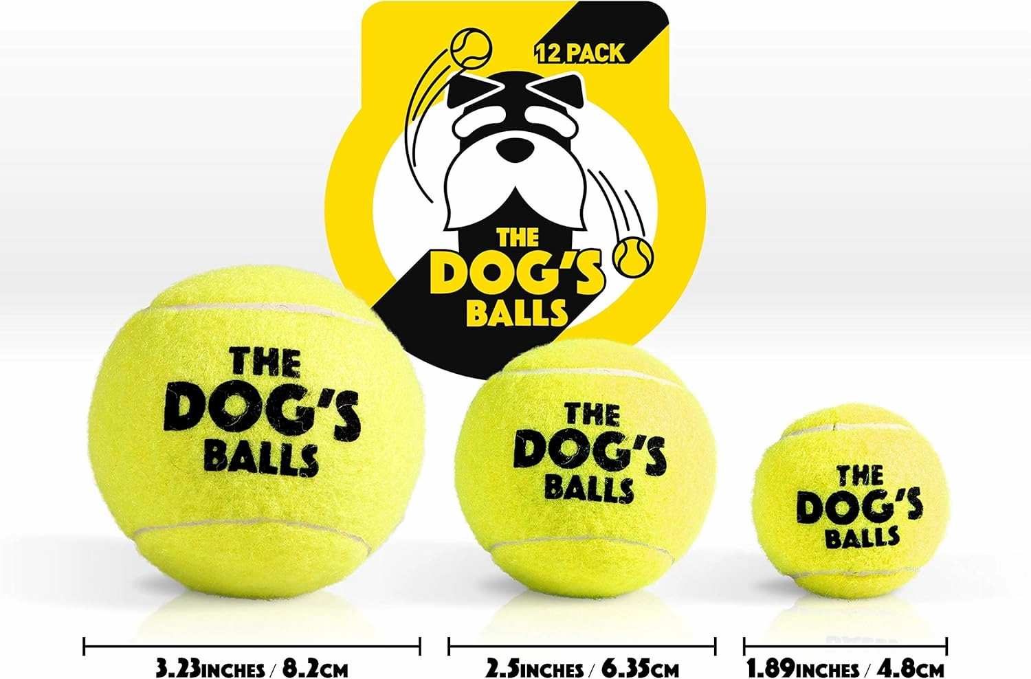 The Dog's Balls, Dog Tennis Balls, 12-Pack Yellow, 2.5 Inches Diameter Dog Toy, Strong Dog & Puppy Ball for Training, Play, Exercise & Fetch