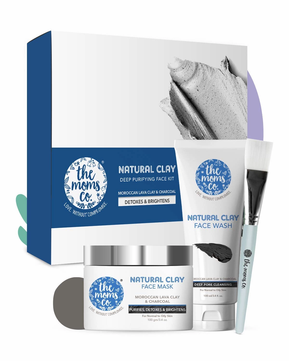 The Moms Co. Natural Clay Deep Purifying Face Kit with Clay Face Mask (100 ml) and Clay Face Wash (100 ml)