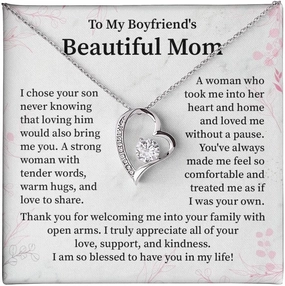 To My Boyfriends's Beautiful Mom - I Chose Your Son - Forever Love Necklace for My Boyfriend's Mom, Birthday Jewelry Gift, Heartfelt Thanks to My Bf's Mom, Unique Mother's Day Gifts for Women, With Message Card Box and Elegant Gift Box