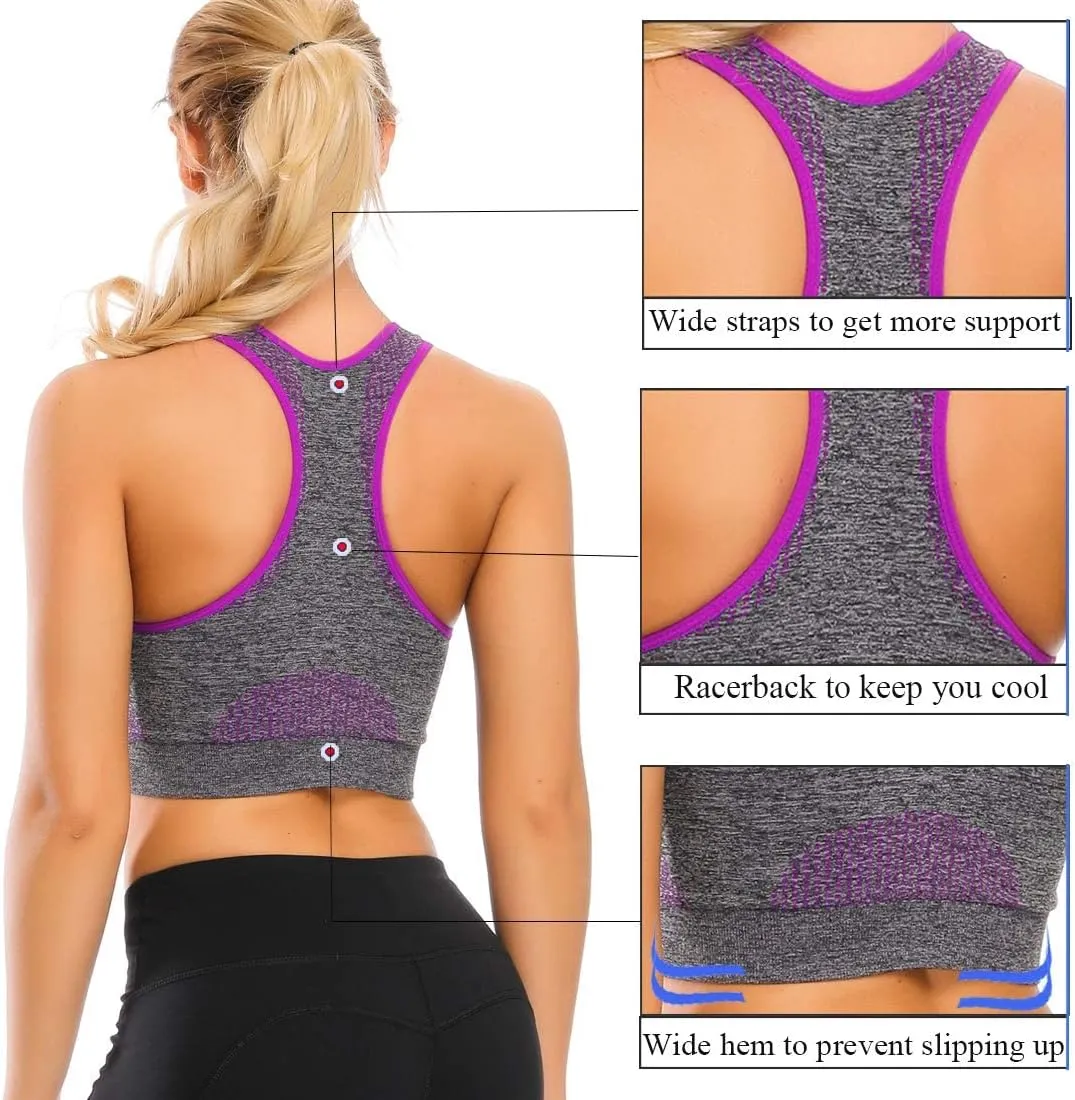TOBWIZU Sports Bras for Women, Medium Support Yoga Gym Activewear Bras with Pocket