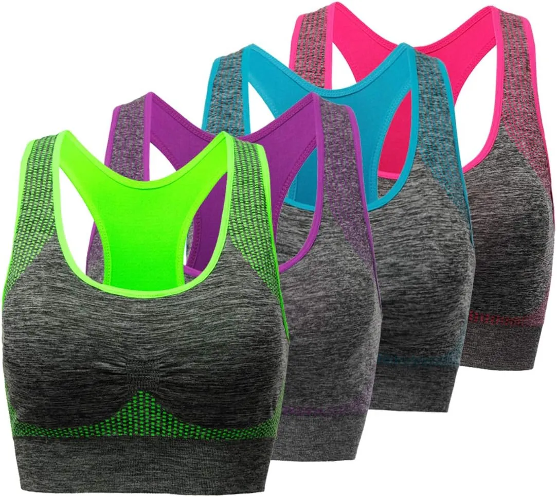 TOBWIZU Sports Bras for Women, Medium Support Yoga Gym Activewear Bras with Pocket
