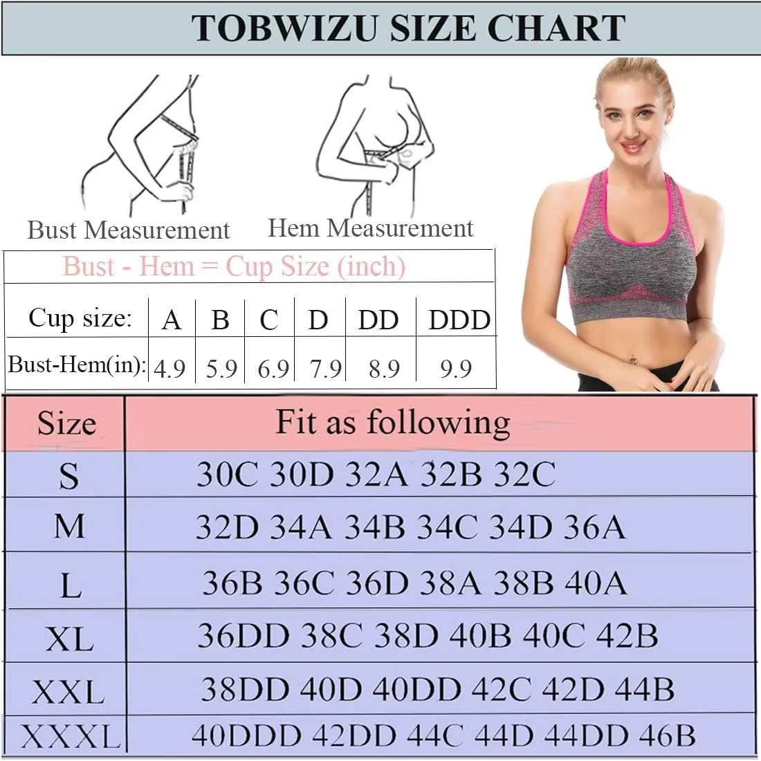 TOBWIZU Sports Bras for Women, Medium Support Yoga Gym Activewear Bras with Pocket