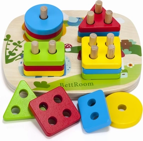 Toddler Toys for 1 2 3 4 5 Year Old Boys Girls Birthday Gifts,Wooden Blocks Educational Stacking Learning Toys for Kids Puzzles Shape Sorter Toy
