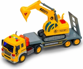 Tow Truck with Excavator - Construction Lights & Sounds, Flatbed Semi for Boys 2 