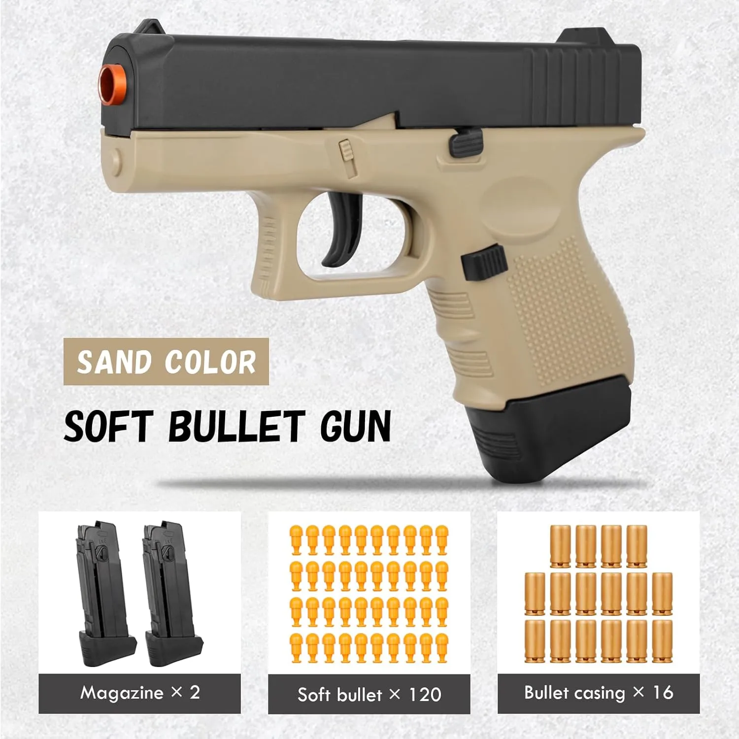 Toy Gun, Soft Bullet Gun for Boys, G26 Toy Pistol, Empty Shell Ejecting Toy Gun for Kids, Shooting Game Educational Gun Toy Model, Gift for Kids (Boys&Girls) Age 8  (Sand Color)