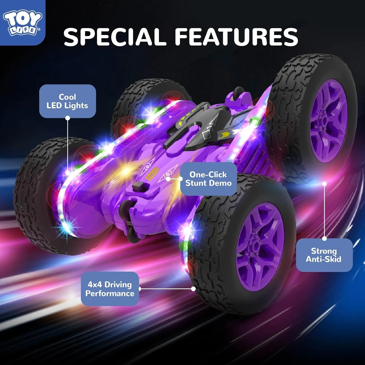TOY Life Kids Stunt Remote Control Car 2.4G HZ Remote Control Cars RC Stunt Car Remote Control Toys for Boy & Girl RC Stunt Car Double Sided 360° Rotating Cars Birthday for Kids 6-12