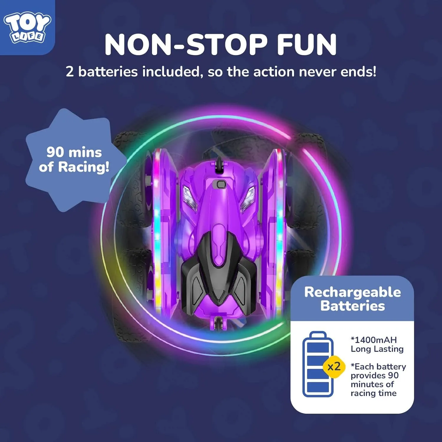 TOY Life Kids Stunt Remote Control Car 2.4G HZ Remote Control Cars RC Stunt Car Remote Control Toys for Boy & Girl RC Stunt Car Double Sided 360° Rotating Cars Birthday for Kids 6-12