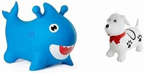 Toy Bundle: Donkey & Black & White Dog Inflatable Hopper Toddler Toys with Pump