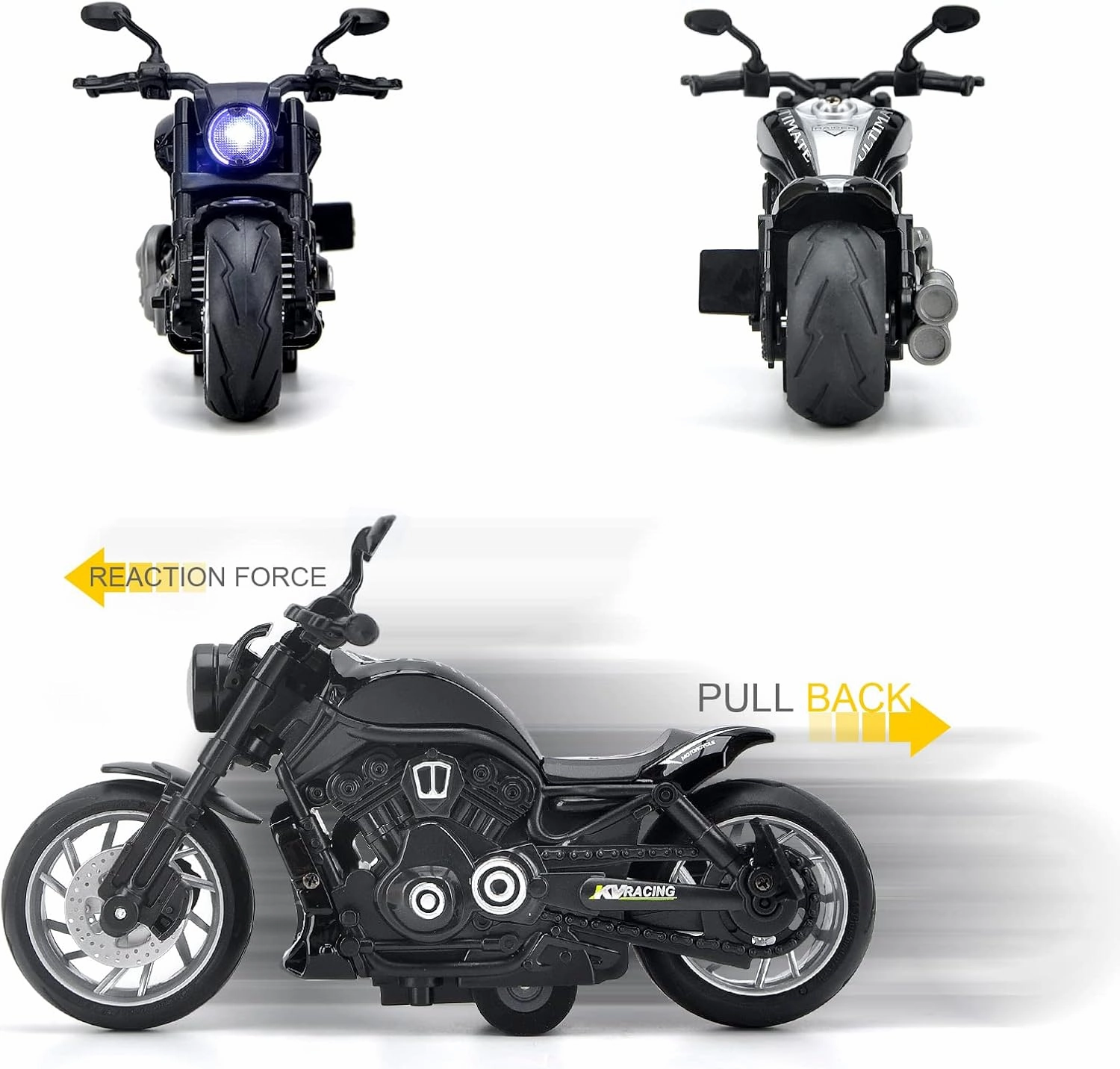 Toy Motorcycle,Pull Back Motorcycle Toy with Sounds and Lights,1:12 Alloy Motorcycle Model for Boys,Pull Back Motorcycle Toys Gift for Boy Girl (Black)