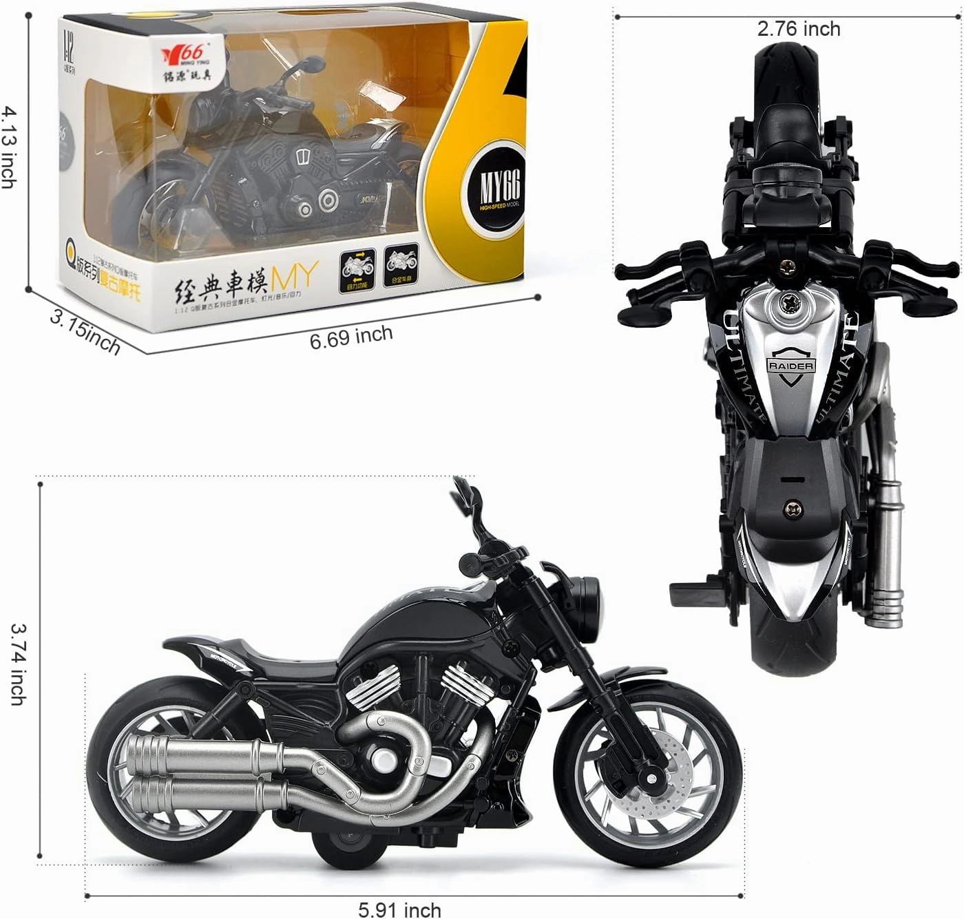 Toy Motorcycle,Pull Back Motorcycle Toy with Sounds and Lights,1:12 Alloy Motorcycle Model for Boys,Pull Back Motorcycle Toys Gift for Boy Girl (Black)