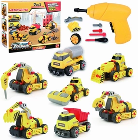 Toys for 3 4 5 6 7 8 Year Old Boy | 7 in 1 DIY Take Apart Truck Car Toys with Electric Drill | Gift for Girls and Boys Age 4-6 Construction Engineering STEM Learning Building Play Set for Kids