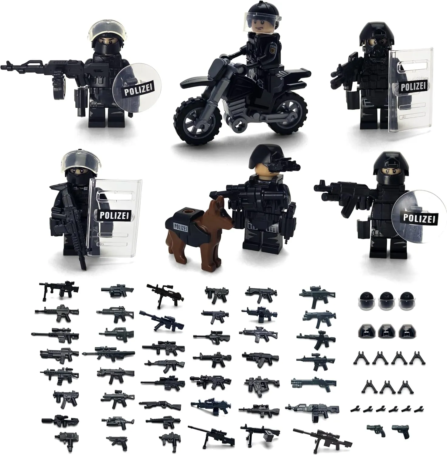 Toysvill SWAT Military Police Building Block Kit for Kids | Motorcycle & Soldiers Minifigures (Classic Set of 6 PCS) with Dog, Modern Weapons and Accessories Gift