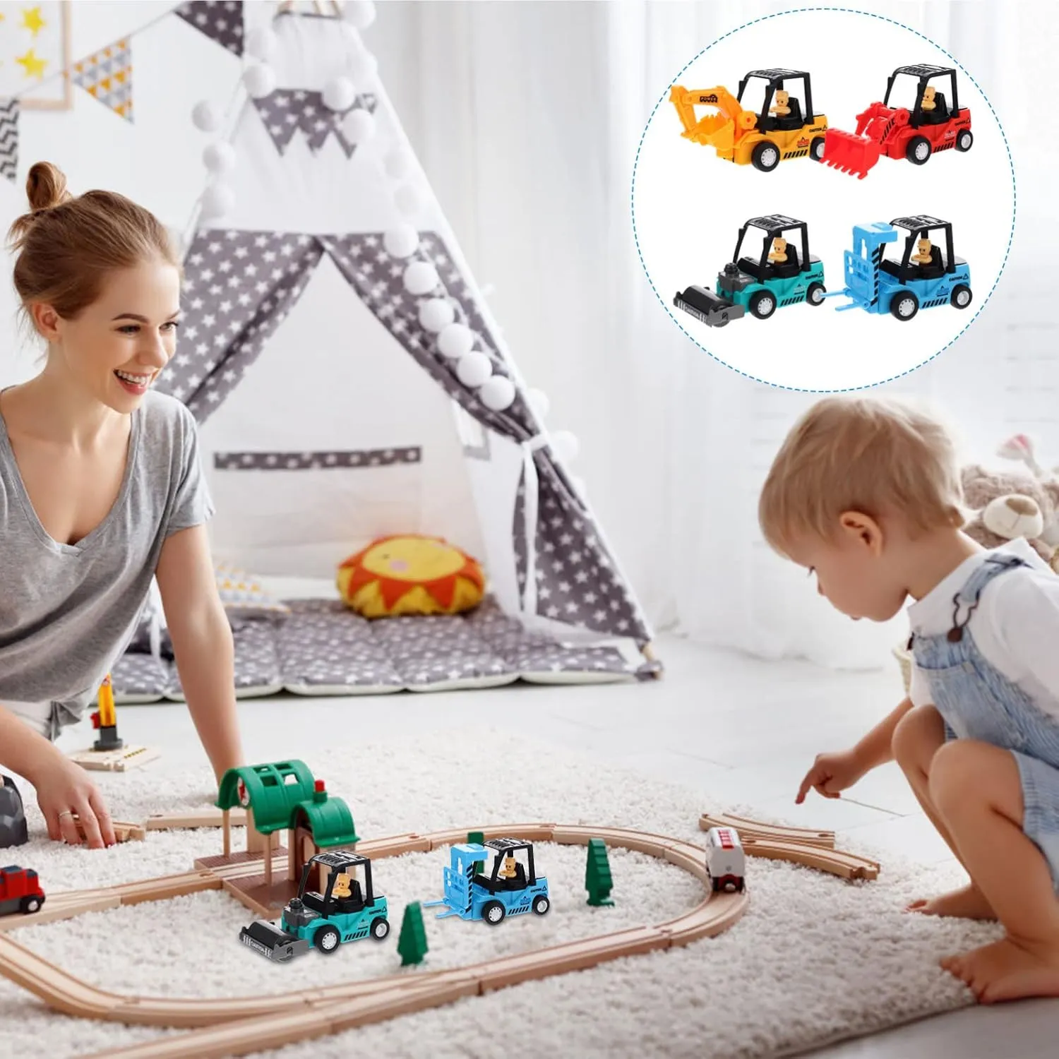 Toyvian Educational Car Model Toys Digger 4pcs Boys and Girls Plastic Car Toy Perfect Present for Boys Girls