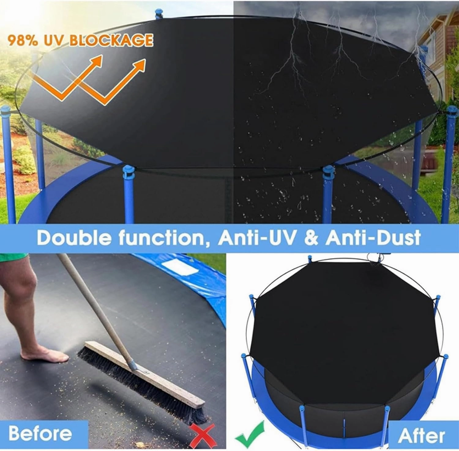 Trampoline Shade Cover, Trampoline Spring Cover, Trampoline Accessories, 6ft,8ft,10ft,12ft,14ft,16ft, Sun-Protection Trampolines Canopy, Anti-UV Trampolines Sunshade Accessories, Black,16ft~12
