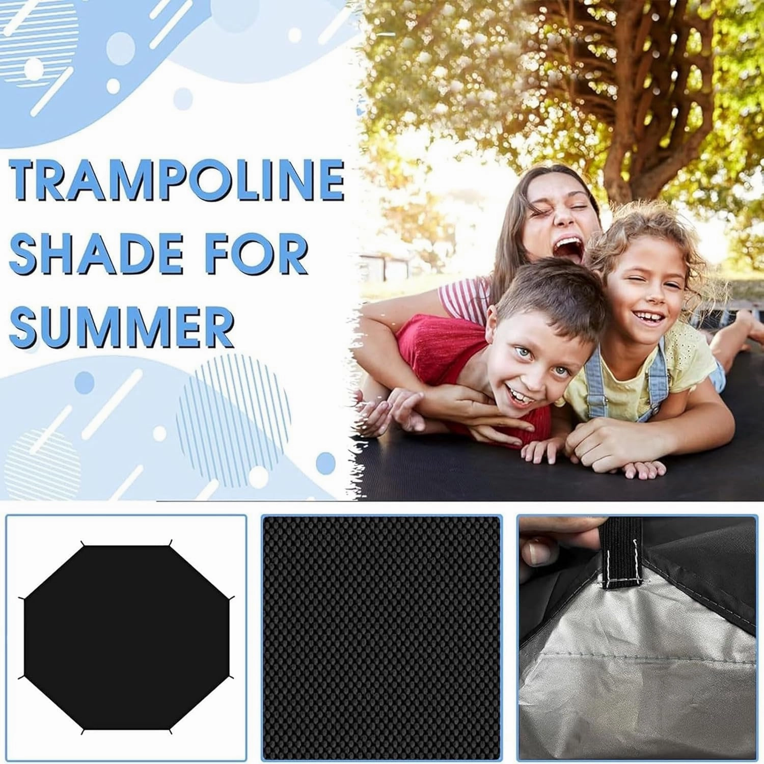 Trampoline Shade Cover, Trampoline Spring Cover, Trampoline Accessories, 6ft,8ft,10ft,12ft,14ft,16ft, Sun-Protection Trampolines Canopy, Anti-UV Trampolines Sunshade Accessories, Black,16ft~12