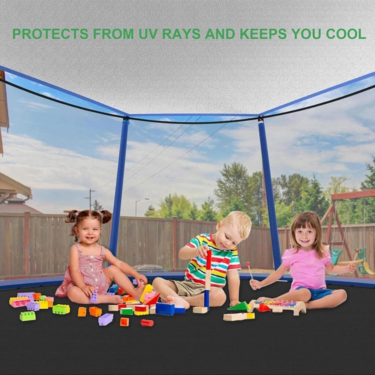 Trampoline Shade Cover, Trampoline Spring Cover, Trampoline Accessories, 6ft,8ft,10ft,12ft,14ft,16ft, Sun-Protection Trampolines Canopy, Anti-UV Trampolines Sunshade Accessories, Black,16ft~12