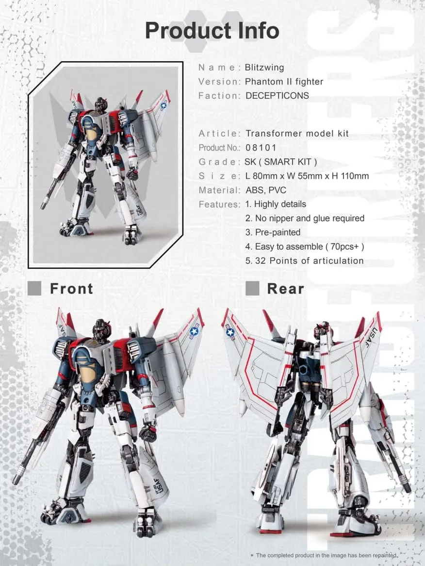 Transformers Blitzwing Figure Model Kit – Phantom II Fighter Easy to Assemble 3D Articulated Action Figure Pre Painted Collectible Series Toys Hobby 08101