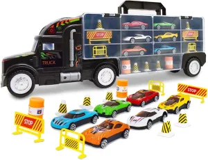 Transport Car Carrier Truck Toy for Boys and Girls (includes 6 cars and 28 slots)