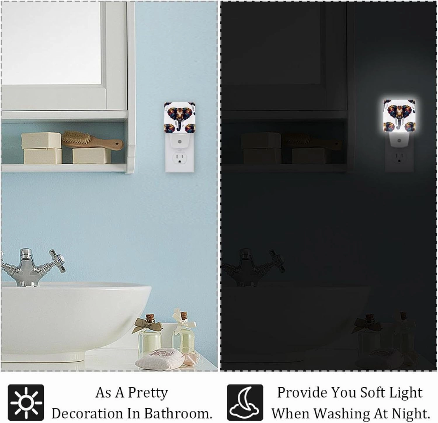Tribe Elephant Head Pattern Plug in LED Night Light Auto Sensor Dusk to Dawn Decorative Night for Bedroom, Bathroom, Kitchen, Hallway, Stairs, Hallway, Baby's Room, Energy Saving
