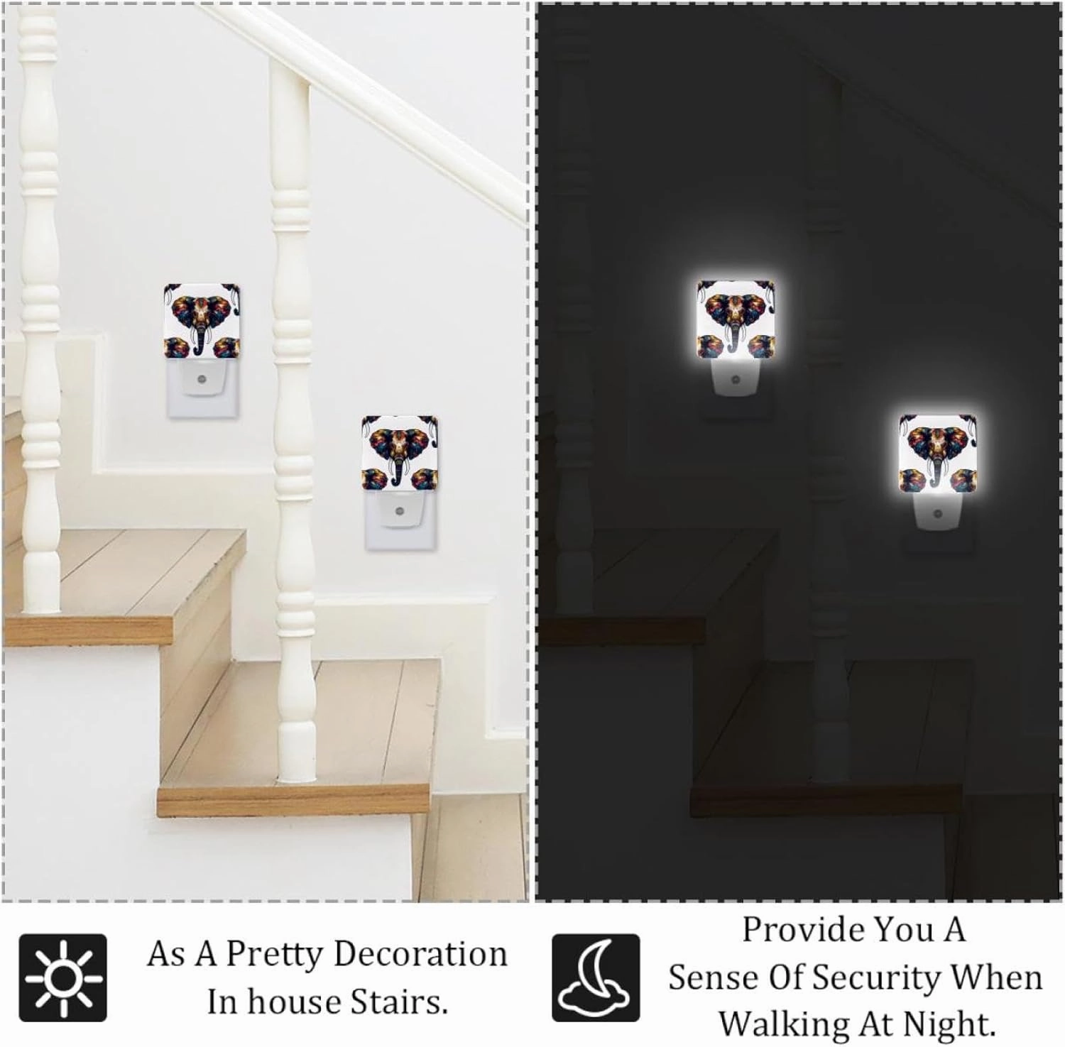 Tribe Elephant Head Pattern Plug in LED Night Light Auto Sensor Dusk to Dawn Decorative Night for Bedroom, Bathroom, Kitchen, Hallway, Stairs, Hallway, Baby's Room, Energy Saving