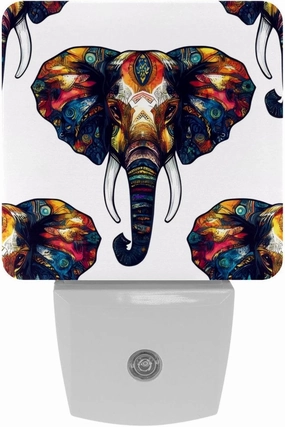 Tribe Elephant Head Pattern Plug in LED Night Light Auto Sensor Dusk to Dawn Decorative Night for Bedroom, Bathroom, Kitchen, Hallway, Stairs, Hallway, Baby's Room, Energy Saving
