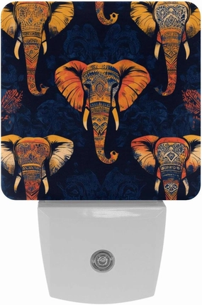 Tribe Elephant Pattern Plug in LED Night Light Auto Sensor Dusk to Dawn Decorative Night for Bedroom, Bathroom, Kitchen, Hallway, Stairs, Hallway, Baby's Room, Energy Saving